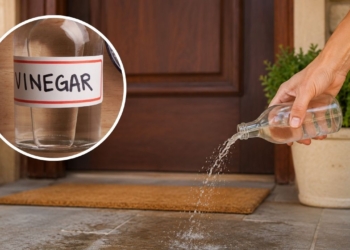 Sprinkling vinegar at the home entrance and front door