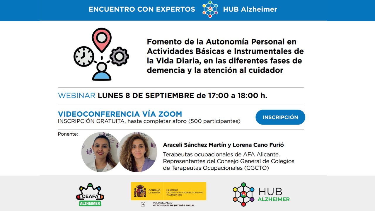 CEAFA tratará el fomento de la autonomía personal en actividades de la vida diaria en personas con demencia