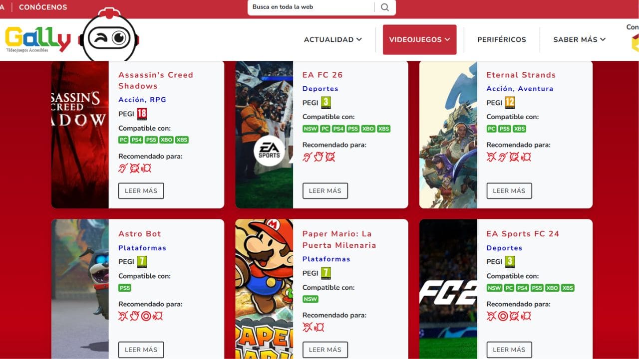Imagen de la página web del proyecto 'Ga11y: videojuegos accesibles'