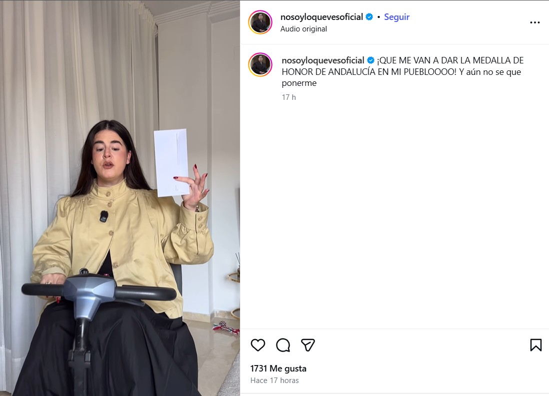 Anabel Domínguez, influencer con discapacidad, recibirá la Medalla de Honor de Andalucía