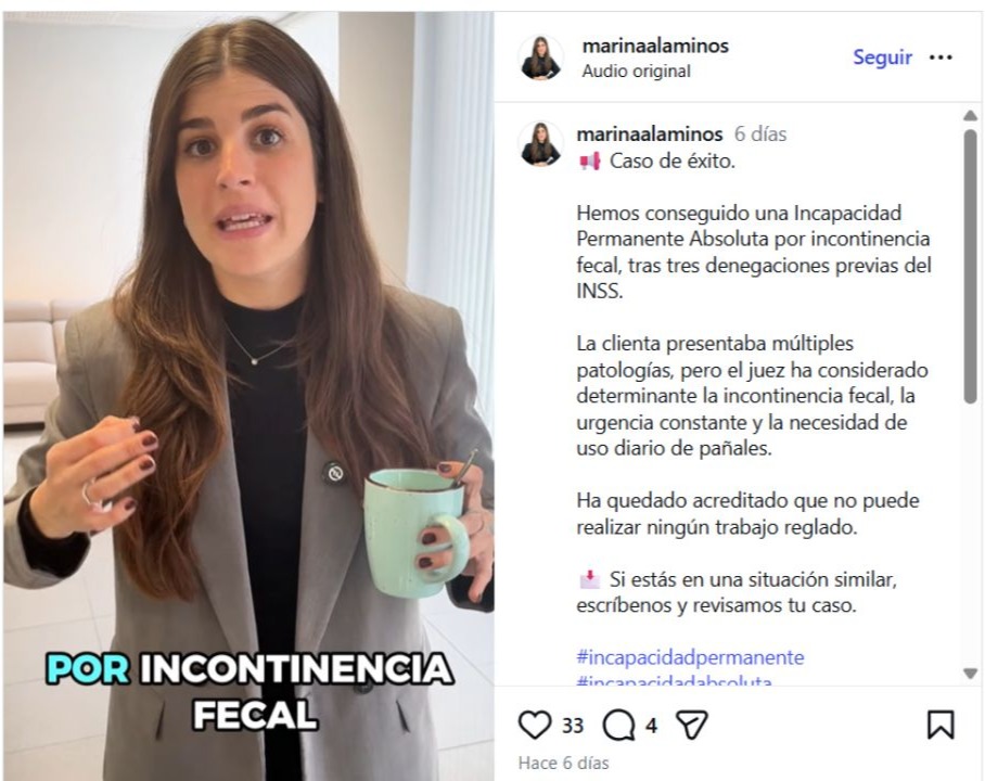 La abogada Marina Alaminos en su publicación de Instagram