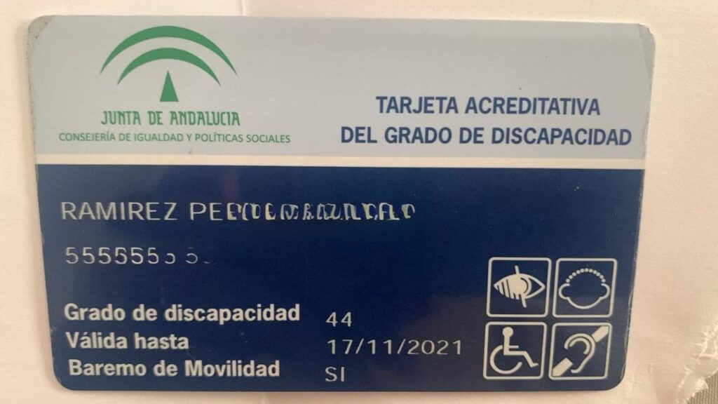 Tarjeta acreditativa del grado de discapacidad en Andalucía