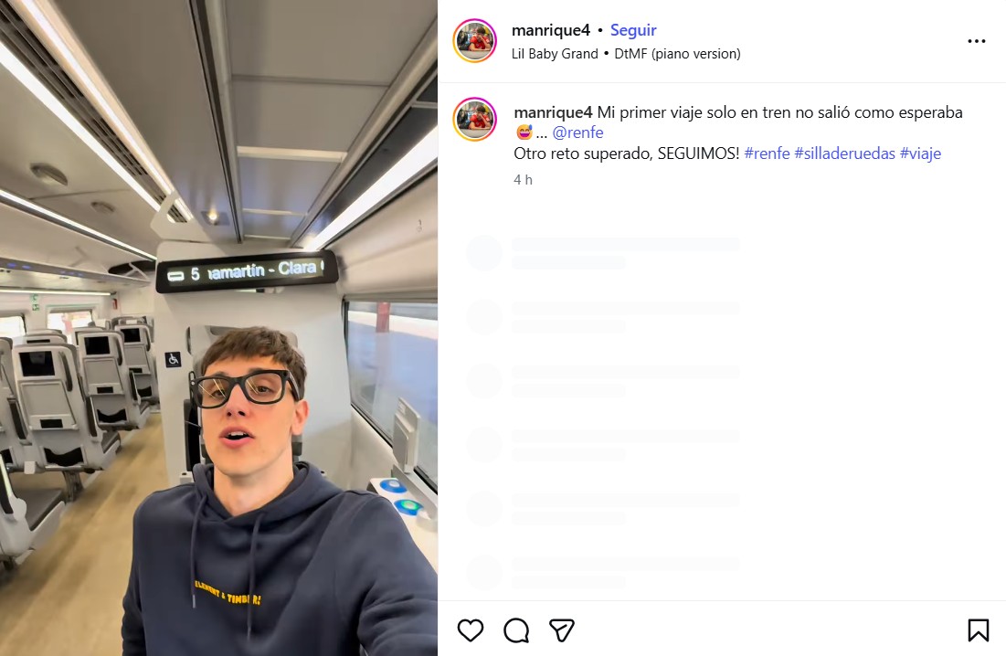 El primer viaje en tren de Ale Manrique tras una lesión medular: "Otro reto superado"