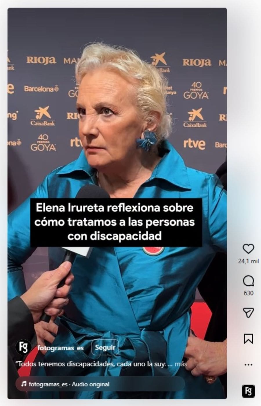 La reflexión de Elena Irureta en los Premios Goya 2026