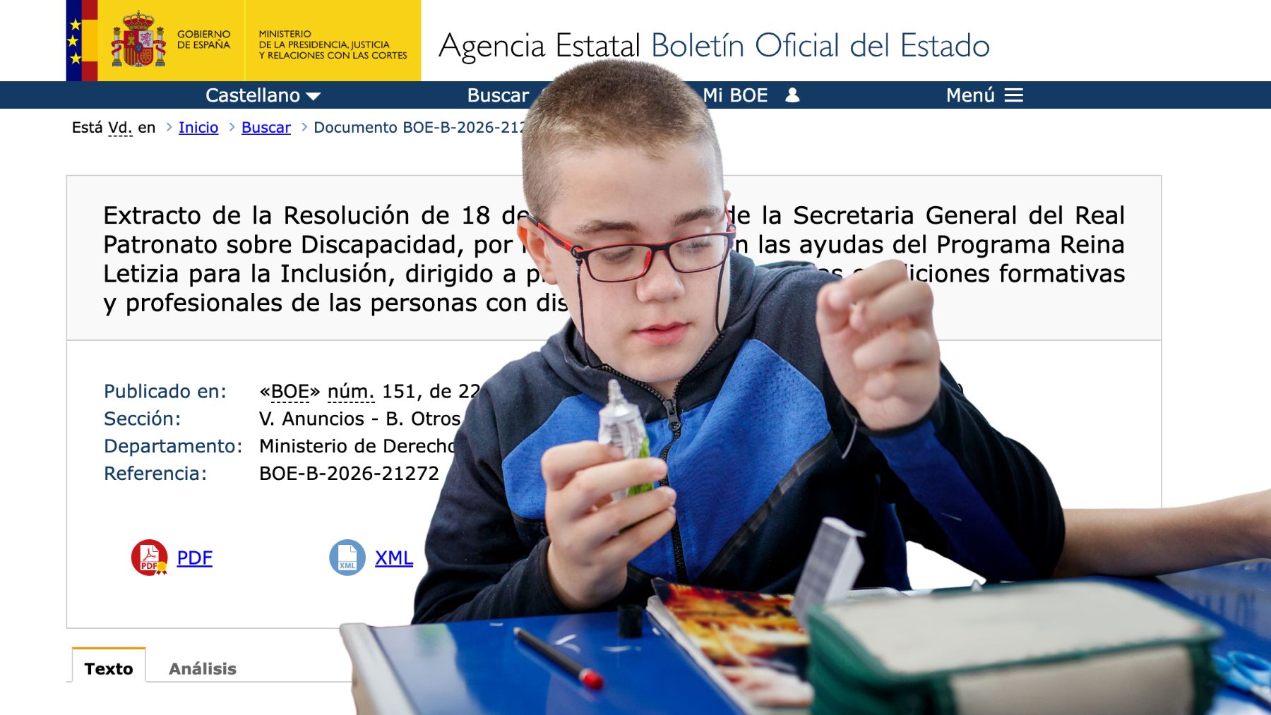El BOE publica ayudas de hasta 10.000 euros para estudiantes con discapacidad