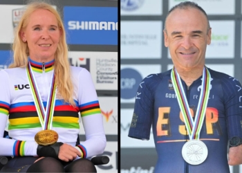 Manuela Vos y Ricardo Ten con sus medallas en el Mundial de Ciclismo Paralímpico de Huntsville