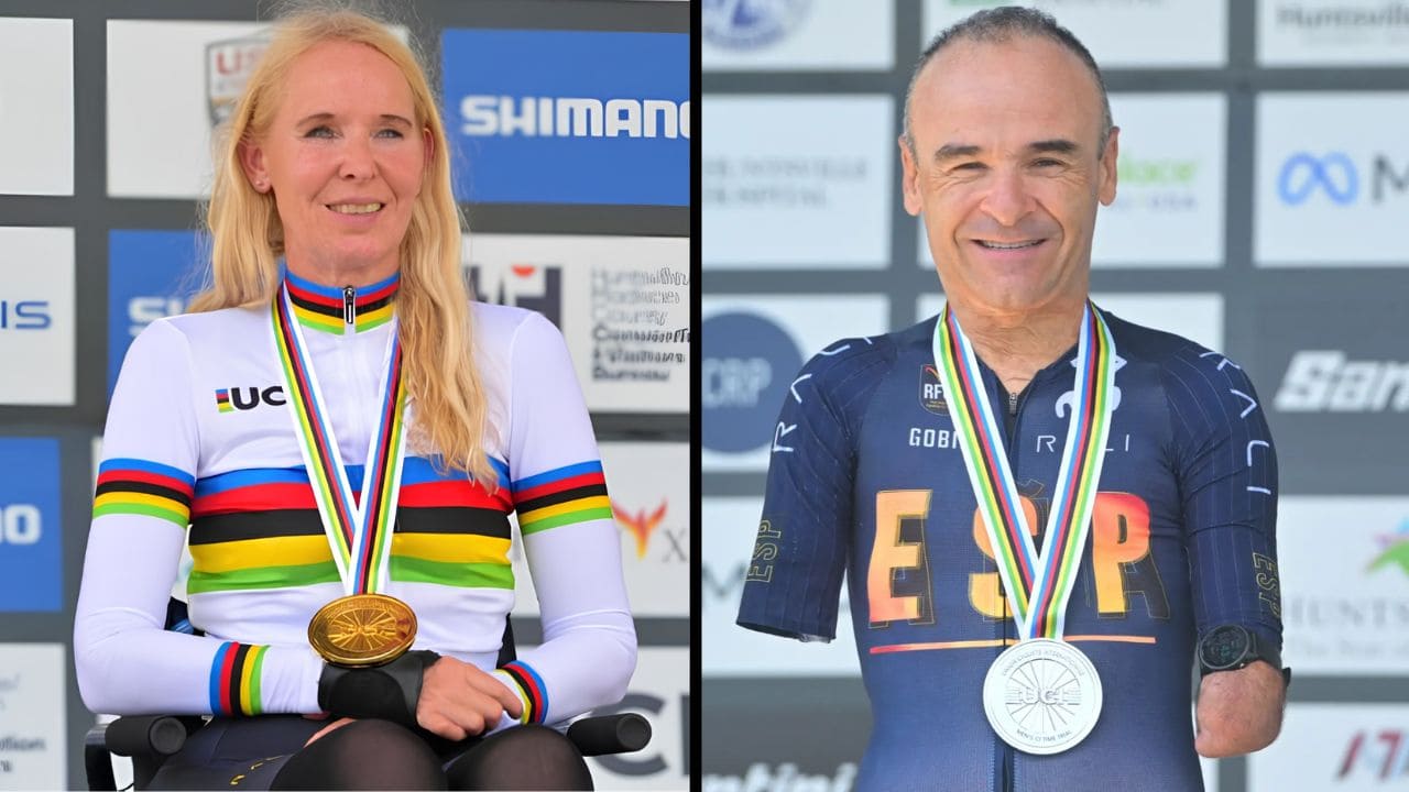 Manuela Vos y Ricardo Ten con sus medallas en el Mundial de Ciclismo Paralímpico de Huntsville