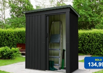 Caseta de jardín metálica PARKSIDE S de Lidl en color antracita con puerta corredera