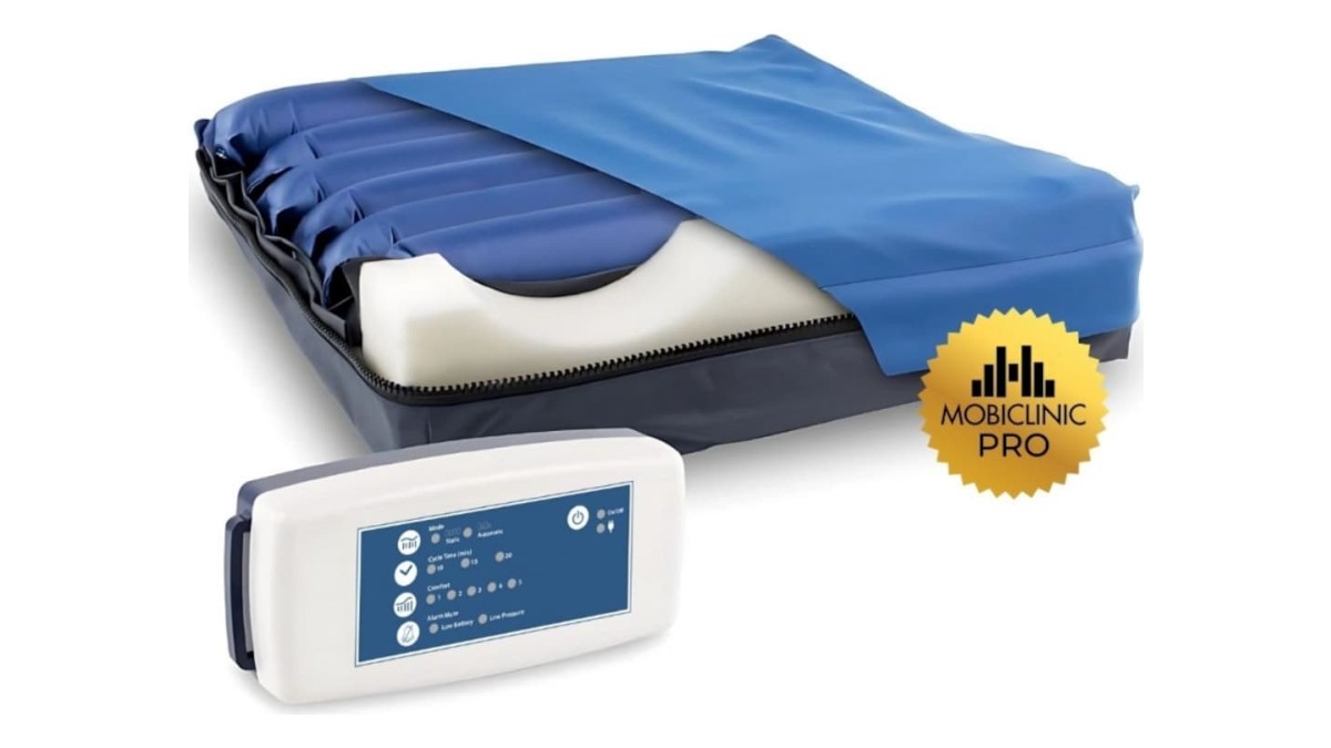Cojín anti-escaras Mobiclinic de aire alternante en color azul con su compresor digital, a la venta en El Corte Inglés
